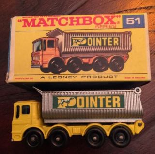Vintage Matchbox Lesney 8 Wheel Tipper 51 Yellow Pointer