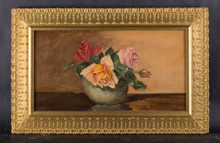 Small Early 20th Century Oil Painting " Roses " Signed/dated