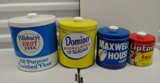 Vintage J.  L.  Clark Pillsbury’s Domino Maxwell House Lipton Tea Canister Set