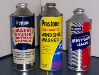 Set Of Three Vintage Prestone Automotive Additive Cone Top Cans