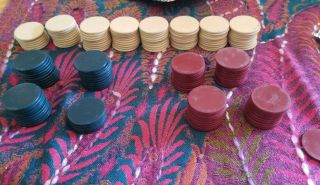 140,  Vintage Plain Clay Poker Chips Red White Blue