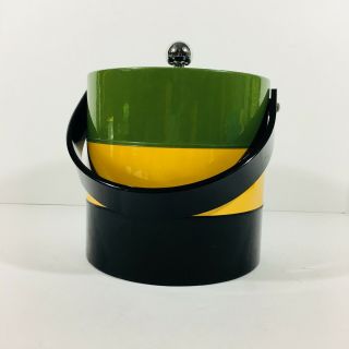 Morgan Designs Bucket Brigade Ice Bucket Green Gold Black Striped Vintage 2