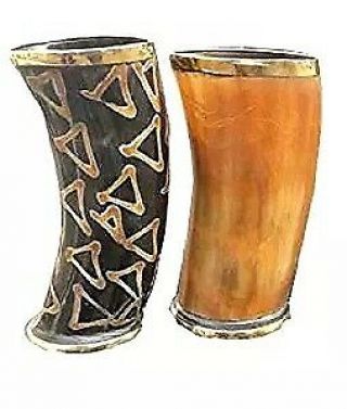 Set Of 2 Whiskey Shot Glasses Real Horn Mug Cup Ale Beer Wine Glass Goblet From