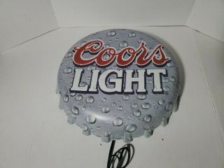 Vtg Coors Light Bottle Cap Light Up Beer Sign 1998 16” Diameter -