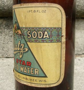 BLATZ Prohibition 1924 Club soda Water Bottle with Label.  Milwaukee Wisconsin. 3
