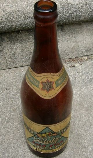 BLATZ Prohibition 1924 Club soda Water Bottle with Label.  Milwaukee Wisconsin. 6