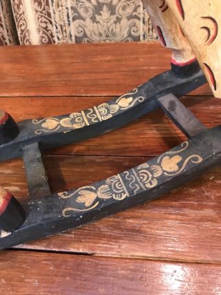 INDIAN WOOD HAND CARVED PAINTED WOODEN ROCKING HORSE 18.  5X20X6” 4