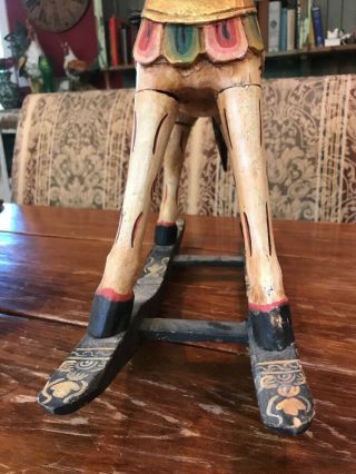 INDIAN WOOD HAND CARVED PAINTED WOODEN ROCKING HORSE 18.  5X20X6” 7
