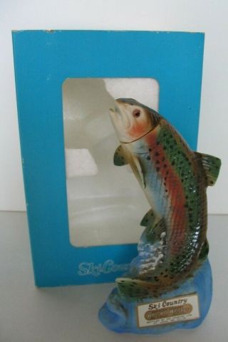 Rainbow Trout Fish Ski Country Mini 1976 Decanter,  Box Wisconsin Tax Stamp