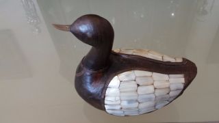 Vintage Carved Wood Mother Of Pearl Wings.  Duck Decoy