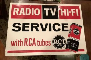 Vintage Rca " Radio Tv Hi - Fi " Dealer Tin Sign