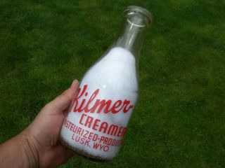 Kilmer Lusk Wy Vintage Glass Quart Milk Bottle Pyro Ice Cream Dairy Advertising