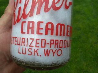Kilmer Lusk WY Vintage Glass Quart Milk Bottle Pyro Ice Cream Dairy Advertising 2