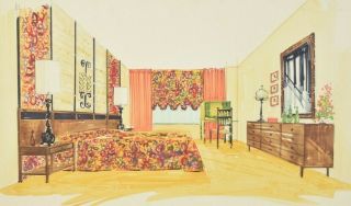 Mid - Century Modern Interior Design Painting Knoll Style Bedroom Furniture