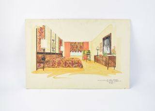 Mid - Century Modern Interior Design Painting Knoll Style Bedroom Furniture 3