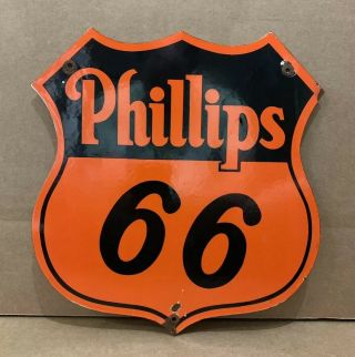 Porcelain Phillips 66 Gasoline Sign Vintage Gas Pump Plate Oil Garage Bar Pub