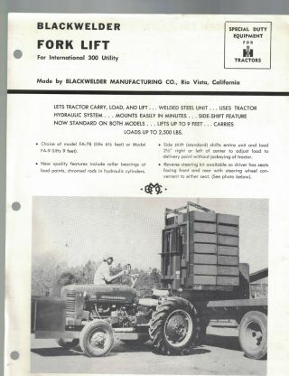 International Harvester Tractor Brochure Blackwelder Fork Lift 1956