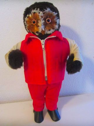 Vintage Jungle Toys London Owl Doll Figure Toy Winter Ski Skiing Skier 17 " 1970s