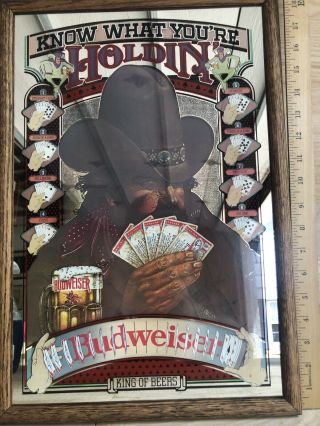 Budweiser Beer " Know What Your Holdin " Poker Bar Mirror