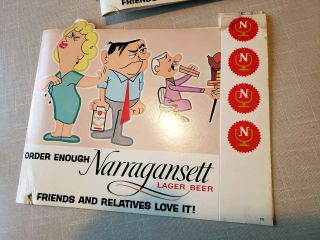 Vintage 1960s Narragansett Beer Sign Advertisement Cardboard Paper
