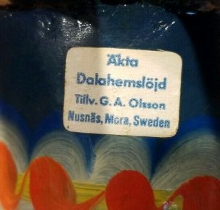 Vintage Akta Dalahemslojd G.  A.  Olsson Nusnas Sweden Wooden Dala Horse 8 1/4 