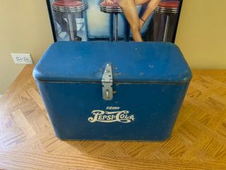 Vintage 1950’s Pepsi Cooler Blue Embossed White Lettering