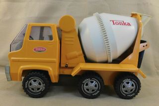 Vintage Pressed Steel Tonka Cement Mixer With Tilt Bed Yellow & White Truck