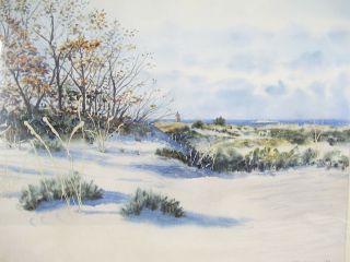 1986 South Delaware Artist Phil Miller Watercolor Painting Dunes Beach Scene Yqz