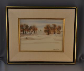 Nellie Solberg - Watercolor Painting " Grove In Winter " Snow N.  Dakota Landscape