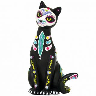 Sugar Skull Cat Figurine - 4 " Limited Edition Day Of The Dead Feline Kitty