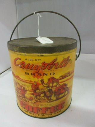 Vintage Campbell Coffee Pail Advertising Collectible Tin 4 Lb Size M - 323