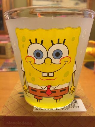 Japan Spongebob Frosted 3.  5 " Drinking Glass,  Rare Item.