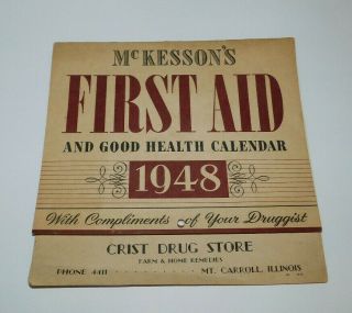 Neat Vintage 1948 Calendar From Mt Carroll Illinois Mckesson 