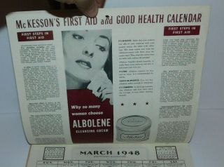 NEAT VINTAGE 1948 CALENDAR FROM MT CARROLL ILLINOIS MCKESSON ' S FIRST AID 5
