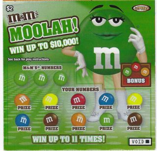 M&M ' S CANDY CHARACTER STATE LOTTERY Tickets Set of 5 fr.  NEBRASKA 2010 Extr.  Rare 2