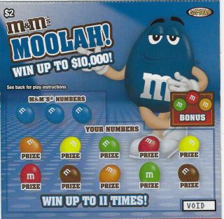 M&M ' S CANDY CHARACTER STATE LOTTERY Tickets Set of 5 fr.  NEBRASKA 2010 Extr.  Rare 3