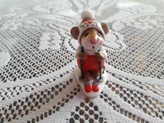 Wee Forest Folk Ms - 9 Skier Mouse In Red/green Rare Color Mint/box