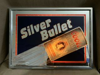Vintage 1988 Coors Light Silver Bullet Light Mirror Sign & Great