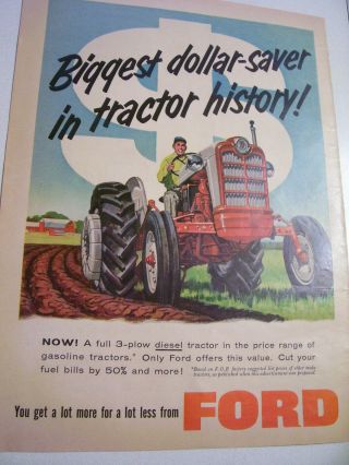 Vintage Ford Tractor Advertising - Red & Gray Diesel Tractor - 1959