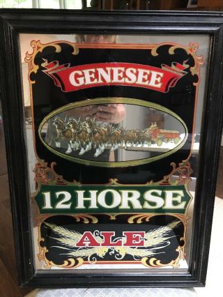 Vintage Genesee Beer 12 Horse Ale Advertising Mirror Sign Clydesdales