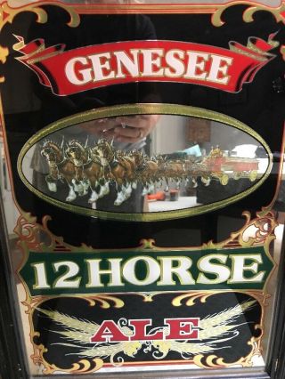 Vintage Genesee Beer 12 Horse Ale Advertising Mirror Sign Clydesdales 6