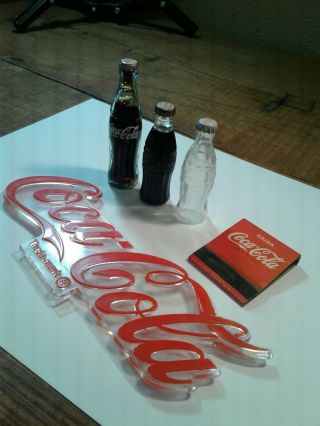 Vintage Coca Cola Advertising Items 2 Mini Bottles 1 Lighter & Other Items Neat