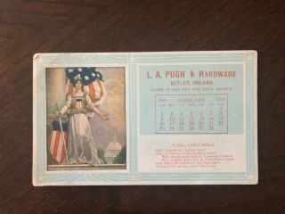 Antique Advertising Card | Butler,  Indiana | L.  A.  Pugh Hardware | Hail Columbia