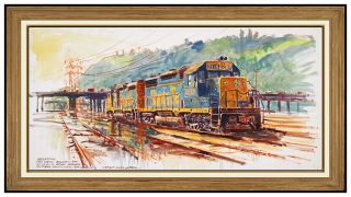 Ben Abril Painting Large Oil On Canvas Signed Train Authentic Artwork