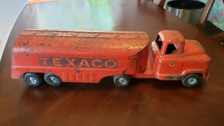 Vintage 1960’s Buddy L Texaco Gas Oil Tanker Truck & Trailer Pressed Steel Toy