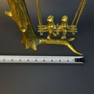 Vintage Solid BRASS FROGS Sitting On A Swinging Bench Hanging From Tree MCM 5