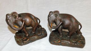 Awesome Vintage Armor Bronze Pair Elephant Bookends,  Partial Label