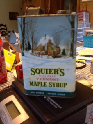 Half Gallon Maple Syrup Squiers Waterbury Vermont Can Metal Graphics 1950 