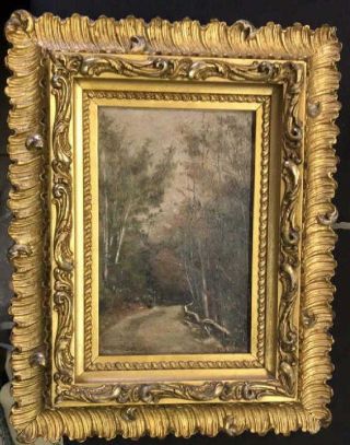 19th Century American School Oil Painting Signed Colordo Wooded Path Landscape
