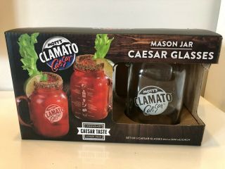 Mott`s Clamato Caesar Mason Jar 20oz Glass Set Of 2